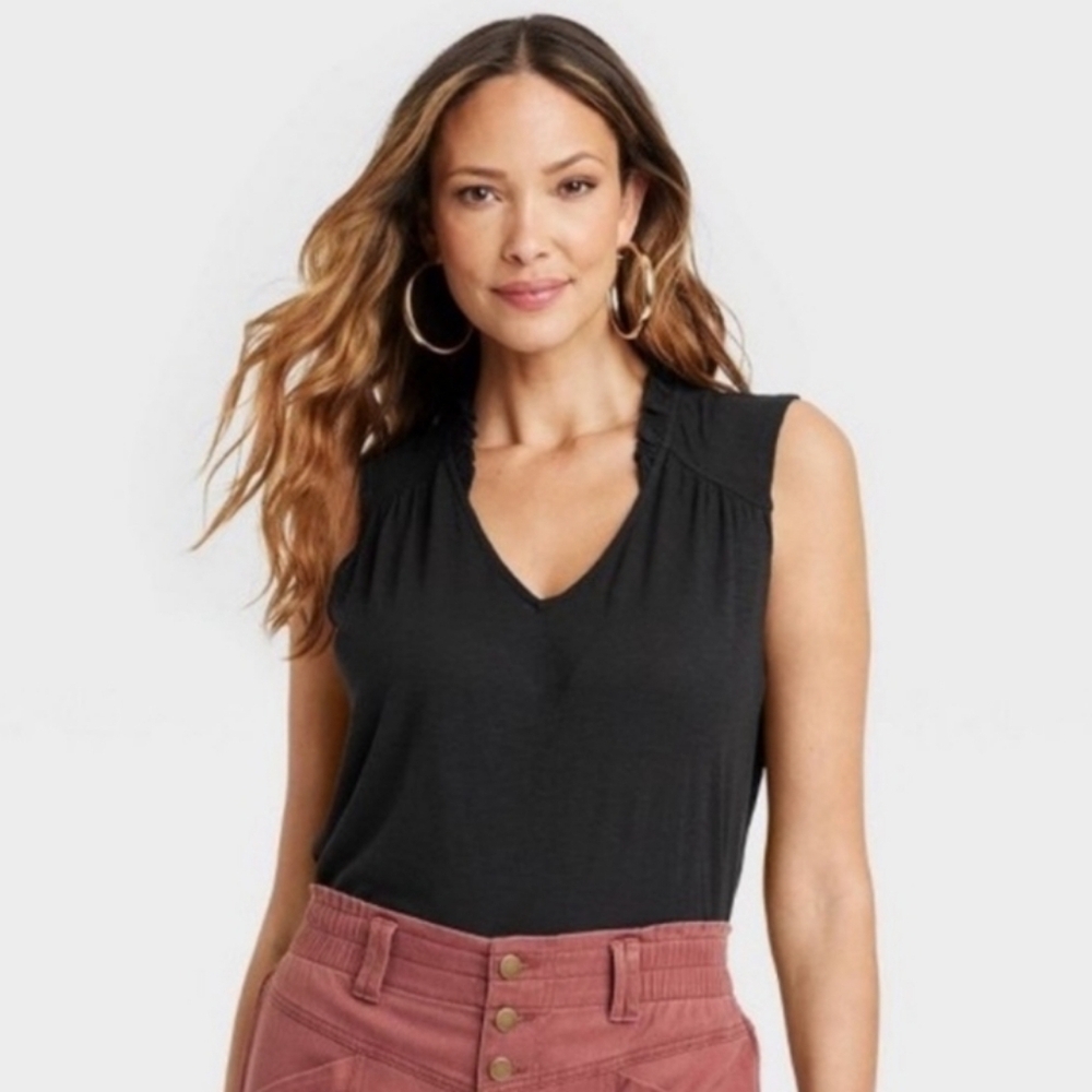 NWT Knox Rose Women's Ruffle Black Sleeveless Blouse Top XS